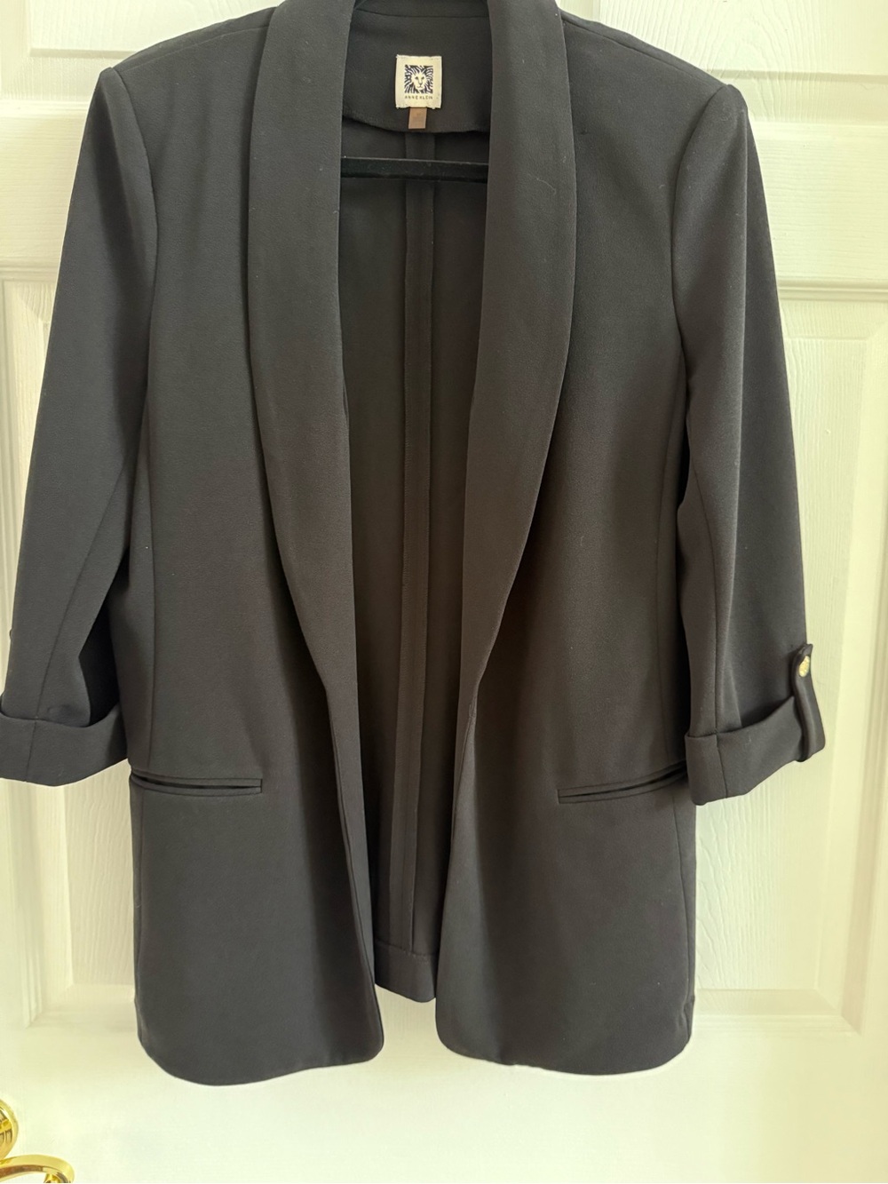 Anne Klein Black Open-Front Shawl Collar Blazer